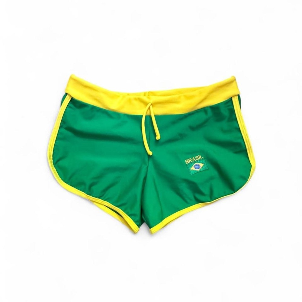 Authentic Brasil Green/Yellow Solid Drawstring Shorts Logo Sports WSize S